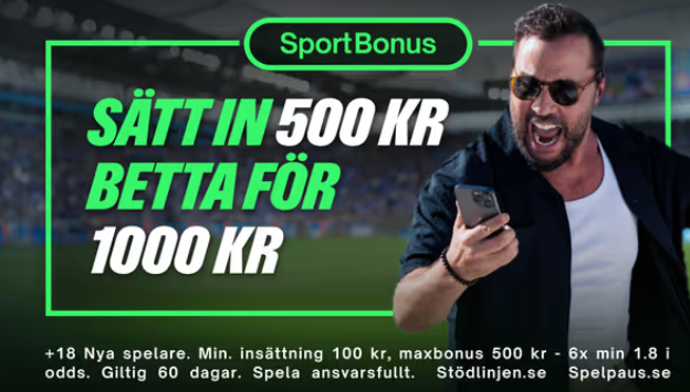 Comeon sportbonus är bra och är på 100% upp till 500 kr i form av ett matchat gratisspel