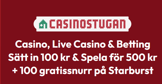 Ny bonus hos Casinostugan 3 mars 2026 på 400% upp till 400 kr